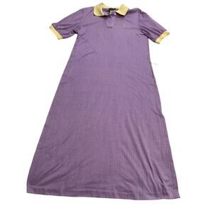 VTG Timely Trends Polo Shirt Dress Midi 70s Collared Womens Sz 9 Purple Striped